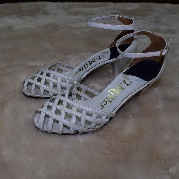 I. Miller Vintage White Leather Cage Pumps Sz 8.5 Ankle Strap Heels Chic - Picture 8 of 14